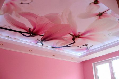 натяжной потолок фотопечать розовые цветы спб заказать натяжные потолки