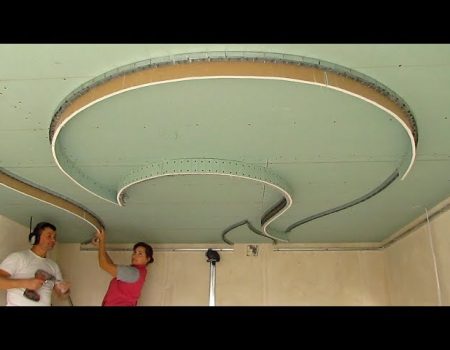 процесс монтажа двухуровневого потолка из гипсокартона